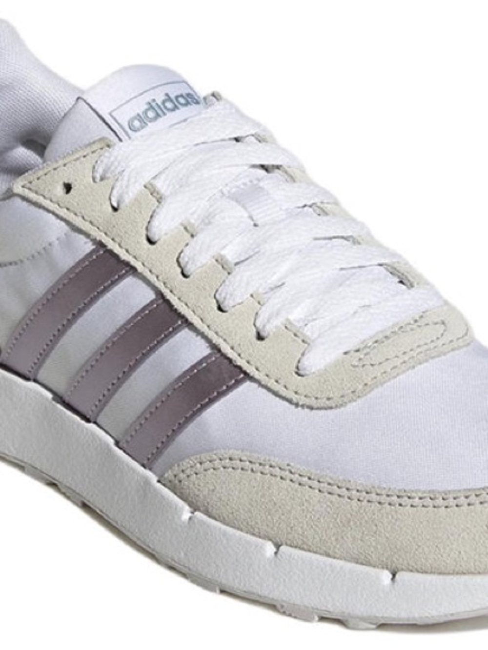 adidas White Sneaker with  metallic purple Stripes